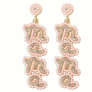 Mama pink seed beads and clear rhinestones drop earrings baby girl baby shower